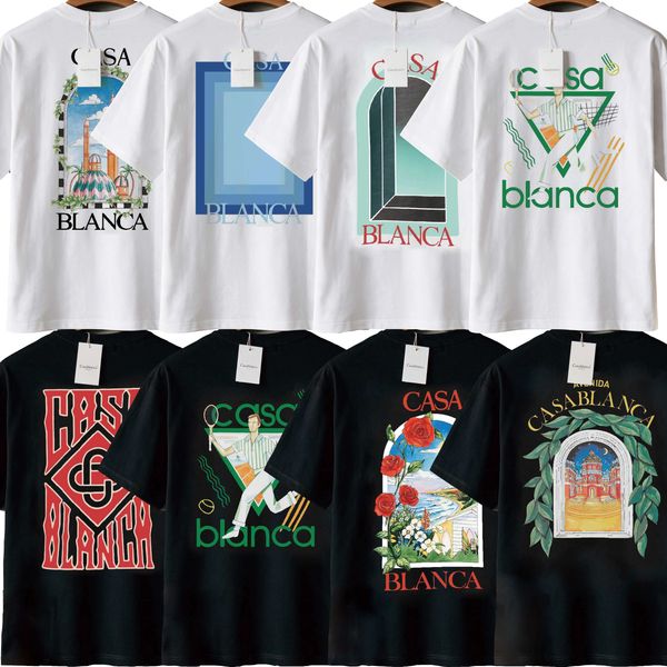 casablanca designer tshirt men and women matching luxury short sleeved shirt top level printing technology 300g heavyweight short-sleeved shirt 100% pure cotton